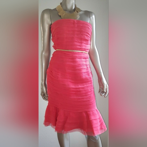 $4,900 OSCAR DE LA RENTA ADORABLE CORAL PINK SILK RUFFLE RUNWAY DRESS US 6 - Picture 2 of 12
